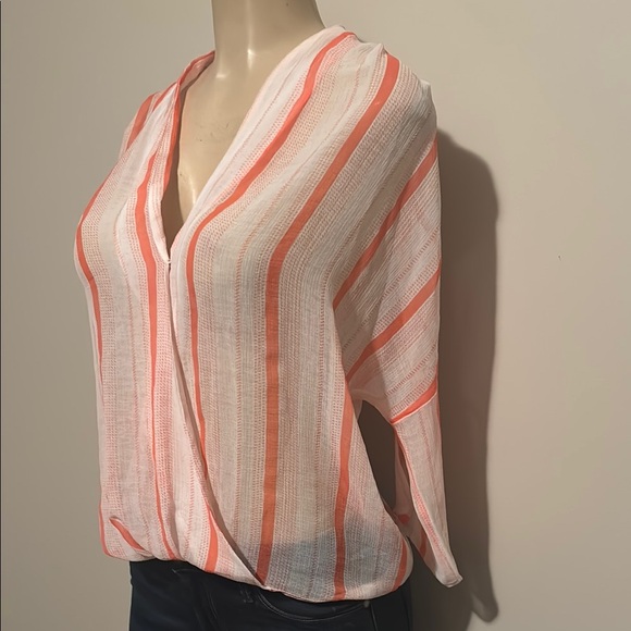 Chelsea28 Orange and White Wrap Blouse with 3/4 Sleeves - Picture 2 of 4